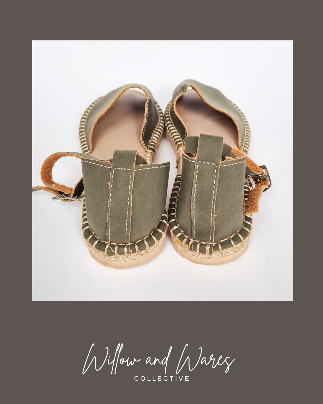 Nini Open Toe Leather Sandal Olive Green