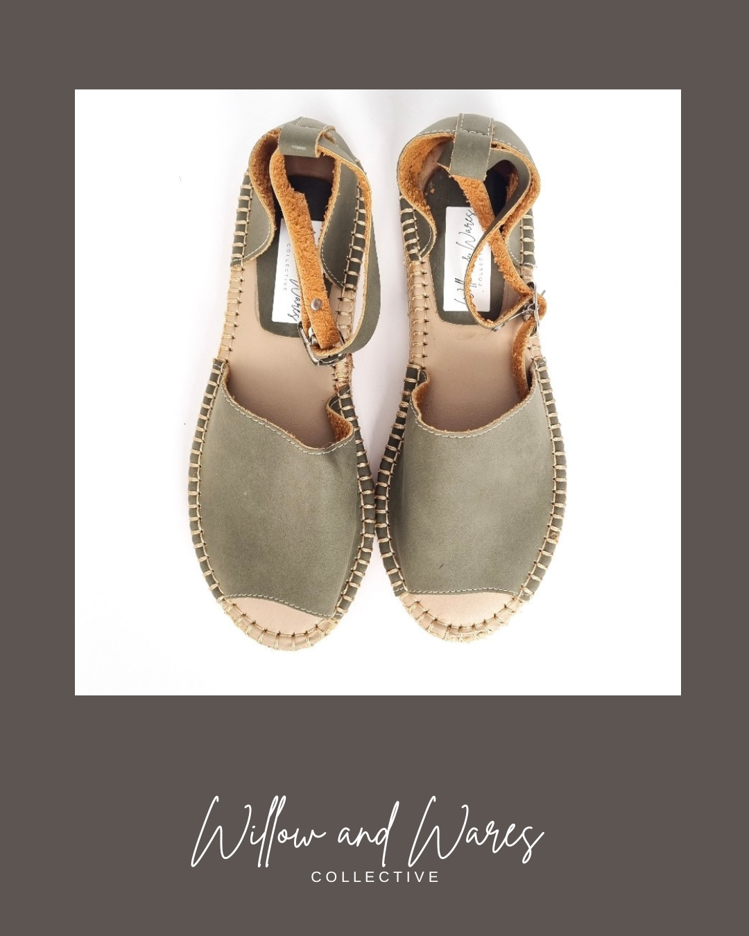 Nini Open Toe Leather Sandal Olive Green