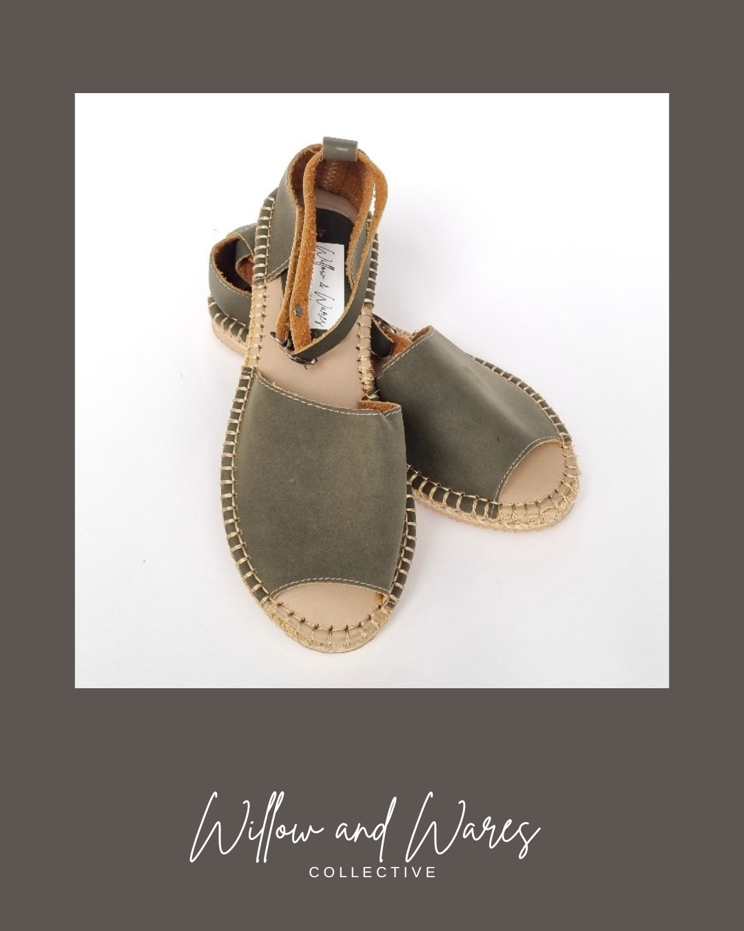 Nini Open Toe Leather Sandal Olive Green